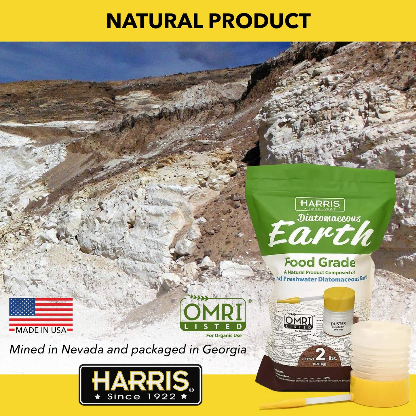 HARRIS Diatomaceous Earth 2lb + Duster