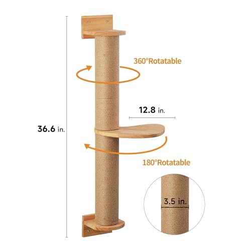 FUKUMARU 36.6" Wall-Mounted Cat Tree - Pine Hammock & Scratching Post