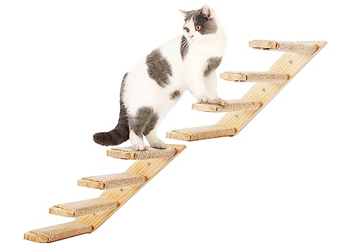 Cat Climbing Shelves Wall Mounted 2PCS & Four-Step Stair – Reversible, Jute Scratch Ladder, & Cozy Cat Perch Furniture