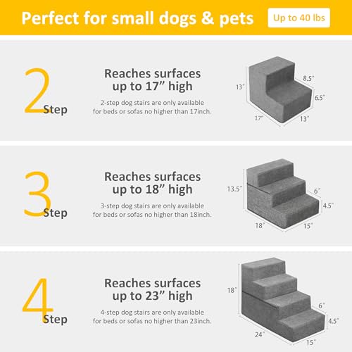 Pet Stairs - Foam Steps for Couch/Bed, Non-Slip & Washable Cover