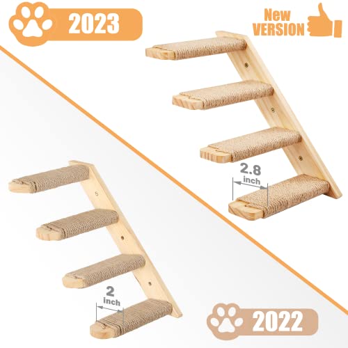 Cat Climbing Shelves Wall Mounted 2PCS & Four-Step Stair – Reversible, Jute Scratch Ladder, & Cozy Cat Perch Furniture