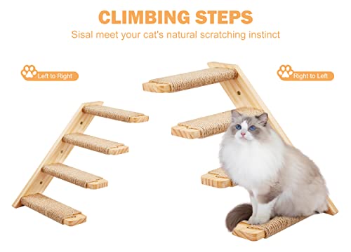 Cat Climbing Shelves Wall Mounted 2PCS & Four-Step Stair – Reversible, Jute Scratch Ladder, & Cozy Cat Perch Furniture