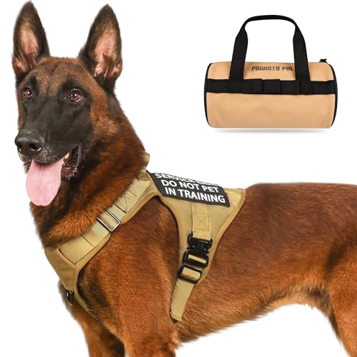 Tactical Dog Harness with Handle, No Pull Adjustable Military Heavy Duty Dog Harness, Chew Proof Dog Harness with All-Metal Buckle with 6 PCS Patch and Carry Pouch (Large, Coyote Brown)