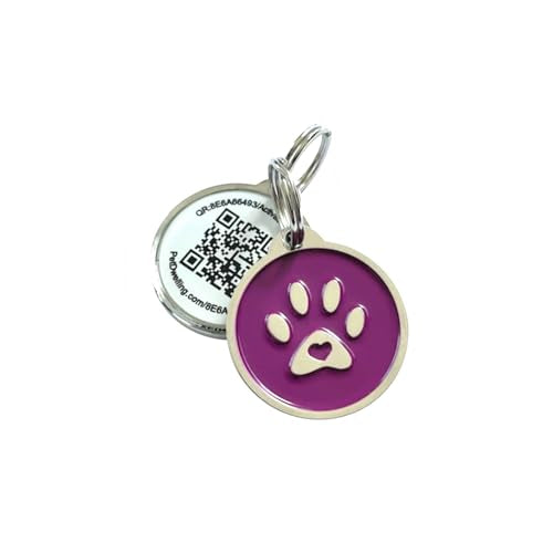 Premium QR Pet ID Tag - Purple Paw