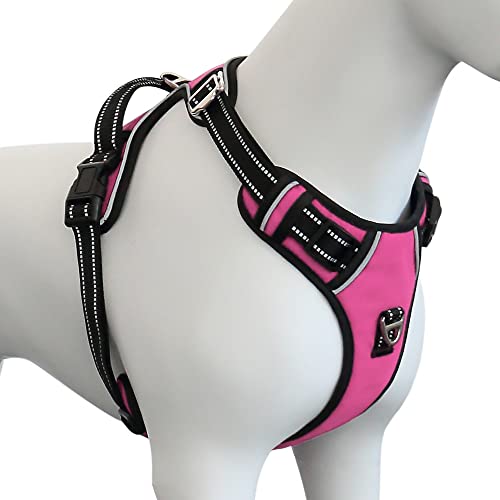 Plutus Pet No Pull Dog Harness, Release at Neck, Adjustable Reflective No-Choke Dog Vest Harness, Soft Padded with Easy Control Handle, for Small Medium Large Dogs (M, Pink)