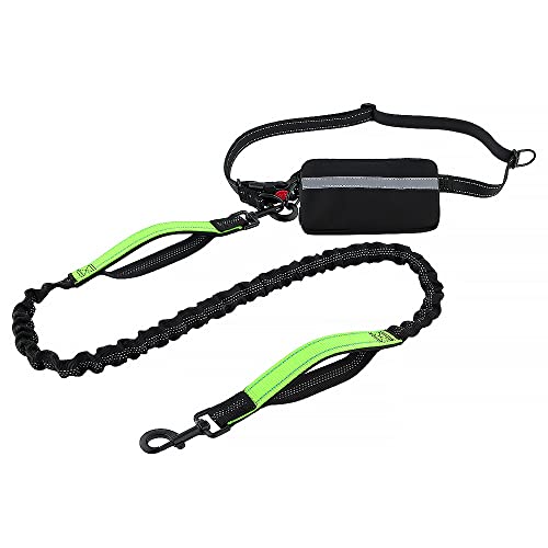 Plutus Pet Hands Free Dog Leash, Soft Padded Dual Handle Retractable Bungee Leash with Reflective Stitches, Adjustable Wasit Leash for Dog Walking Running Jogging, for Medium Large Dogs