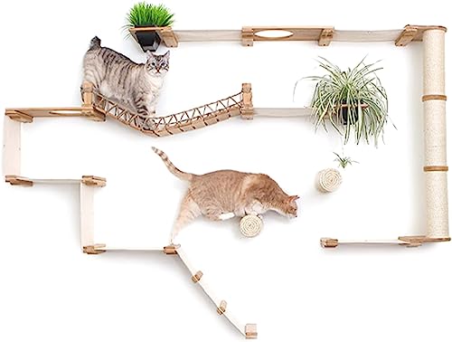 Catastrophic Creations Juggernaut Cat Condo – Cat Tower for Indoor Cats w/4 Cat Hammocks, Cat Scratching Post & Cat Bridge – Wall Mounted Cat Tree for Indoor Cats – Sturdy Bamboo Cat Wall Furniture