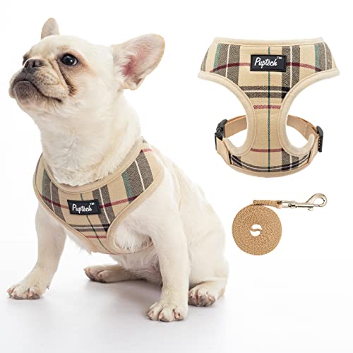 PUPTECK Soft Mesh Dog Harness and Leash Set Pet Puppy Cat Comfort Padded Vest No Pull Harnesses, Beige, S