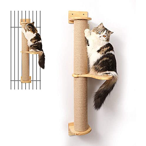 FUKUMARU Wall-Mounted Cat Tree - 36.6" Space-Saving Pine Hammock & Scratcher.