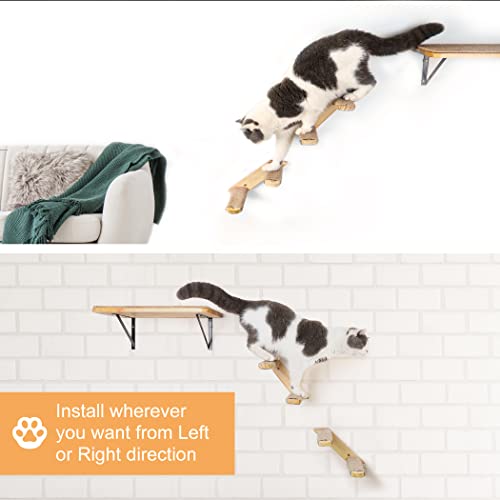 Cat Climbing Stair Shelf Wall Mounted Reversible Left & Right Direction, Cat Stairway Shelf for Climbing with Sisal Rope Ladder Cat Wall Furniture