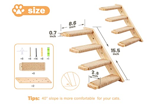 Cat Climbing Shelves Wall Mounted 2PCS & Four-Step Stair – Reversible, Jute Scratch Ladder, & Cozy Cat Perch Furniture