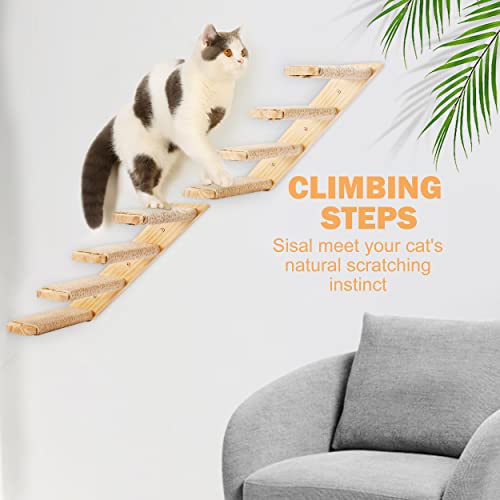 Cat Climbing Shelves Wall Mounted 2PCS & Four-Step Stair – Reversible, Jute Scratch Ladder, & Cozy Cat Perch Furniture