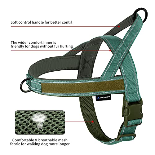 Annchwool No Pull Dog Harness with Soft Padded Handle,Reflective Strip Escape Proof and Quick Fit to Adjust Dog Harness,Easy for Training Walking for Small & Medium and Large Dog(Green,S)