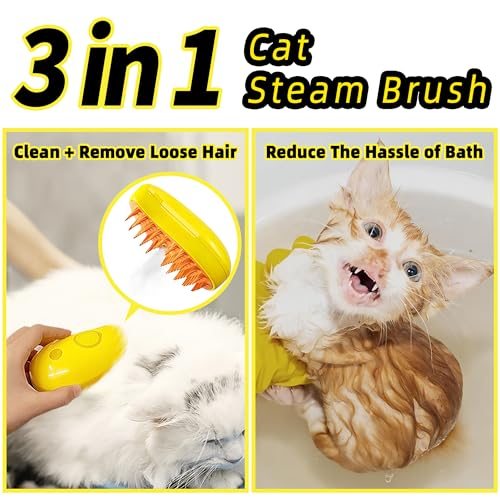 Cat Steam Brush: Hair Removal Steamy Pet Brush 3-in-1 Self-Cleaning Grooming Innovative Tool