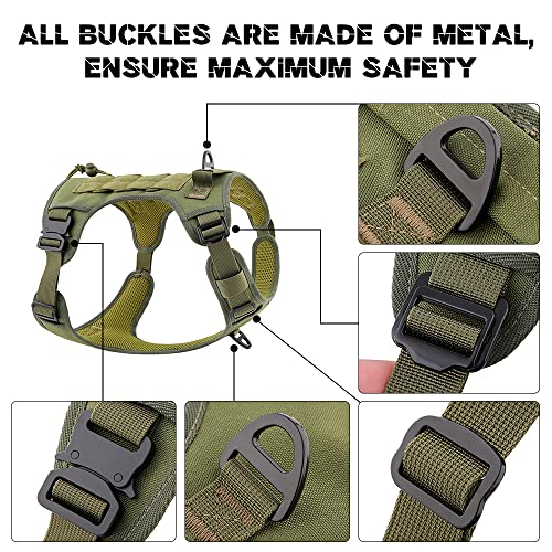 Plutus Pet Tactical Dog Harness, All Metal Buckles, No Pull Service Dog Vest with Handle, Adjustable Military Dog Harness with Hook & Loop Panels, for Small Medium Large Dogs, Ranger Green, S