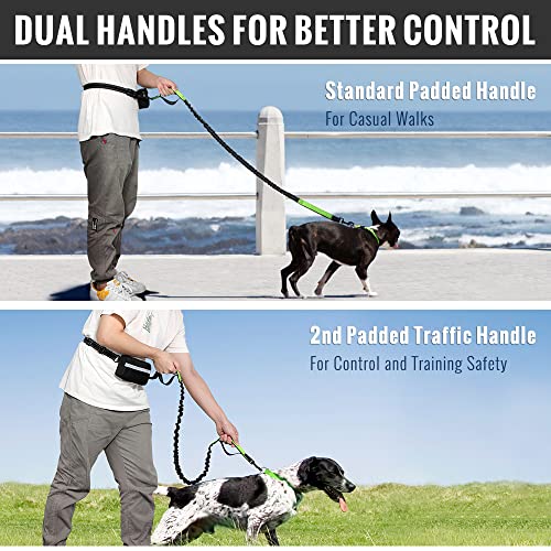 Plutus Pet Hands Free Dog Leash, Soft Padded Dual Handle Retractable Bungee Leash with Reflective Stitches, Adjustable Wasit Leash for Dog Walking Running Jogging, for Medium Large Dogs