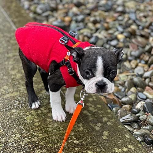 Red Zip-Up Fleece Dog Sweater with Leash Rings - Medium Size
