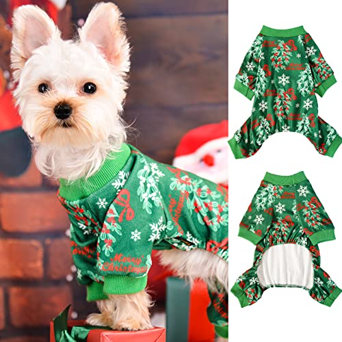 Christmas Dog Pajamas for Small Pets - Green, X-Small