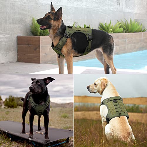 Plutus Pet Tactical Dog Harness, All Metal Buckles, No Pull Service Dog Vest with Handle, Adjustable Military Dog Harness with Hook & Loop Panels, for Small Medium Large Dogs, Ranger Green, S