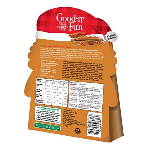 Good 'n' Fun Good'n'Fun Triple Flavor Santa Variety Pack, 10 Count, Limited Edition Holiday Rawhide Chews for Dogs