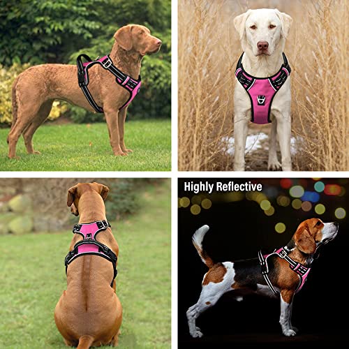 Plutus Pet No Pull Dog Harness, Release at Neck, Adjustable Reflective No-Choke Dog Vest Harness, Soft Padded with Easy Control Handle, for Small Medium Large Dogs (M, Pink)