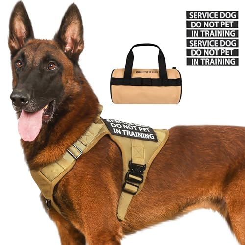 Tactical Dog Harness with Handle, No Pull Adjustable Military Heavy Duty Dog Harness, Chew Proof Dog Harness with All-Metal Buckle with 6 PCS Patch and Carry Pouch (Large, Coyote Brown)