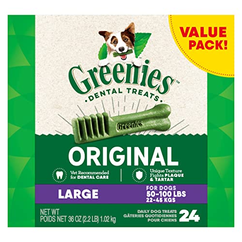 GREENIES Large Dog Dental Chews - 36oz, 24 Treats for Fresh Breath & Oral Health.