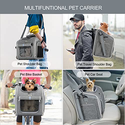 BABEYER Pet Carrier Backpack for Small Dogs & Cats - Expandable Dog Bike Basket with 4 Mesh Windows, Grey.