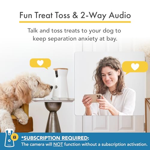 Furbo 360° Rotating Smart Dog Camera Treat Dispenser w/Subscription Required: Home Emergency Alerts w/Phone App | 2-Way Audio, Dog Tracking & Treat Toss | Bark Detection [Premium Safety Package 2023]