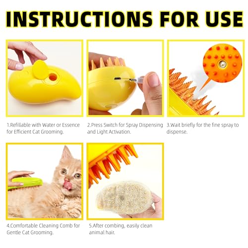 Cat Steam Brush: Hair Removal Steamy Pet Brush 3-in-1 Self-Cleaning Grooming Innovative Tool