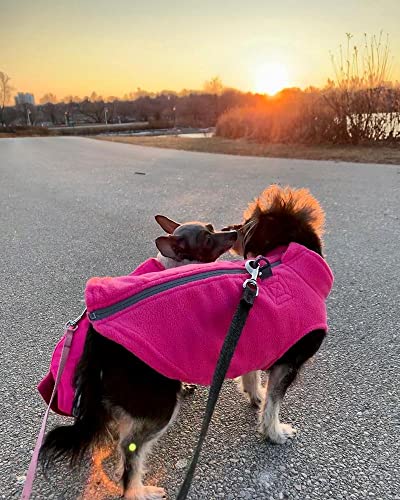 Red Zip-Up Fleece Dog Sweater with Leash Rings - Medium Size