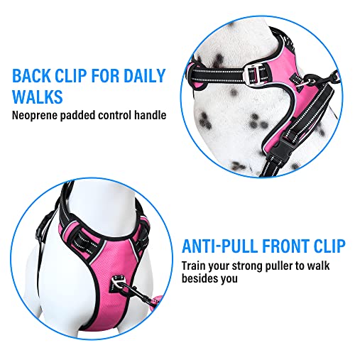 Plutus Pet No Pull Dog Harness, Release at Neck, Adjustable Reflective No-Choke Dog Vest Harness, Soft Padded with Easy Control Handle, for Small Medium Large Dogs (M, Pink)