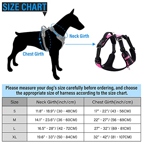 Plutus Pet No Pull Dog Harness, Release at Neck, Adjustable Reflective No-Choke Dog Vest Harness, Soft Padded with Easy Control Handle, for Small Medium Large Dogs (M, Pink)