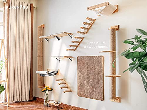 Modern Cat Wall Tree - Sturdy Pine Hammock & Scratching Post for Active Cats.