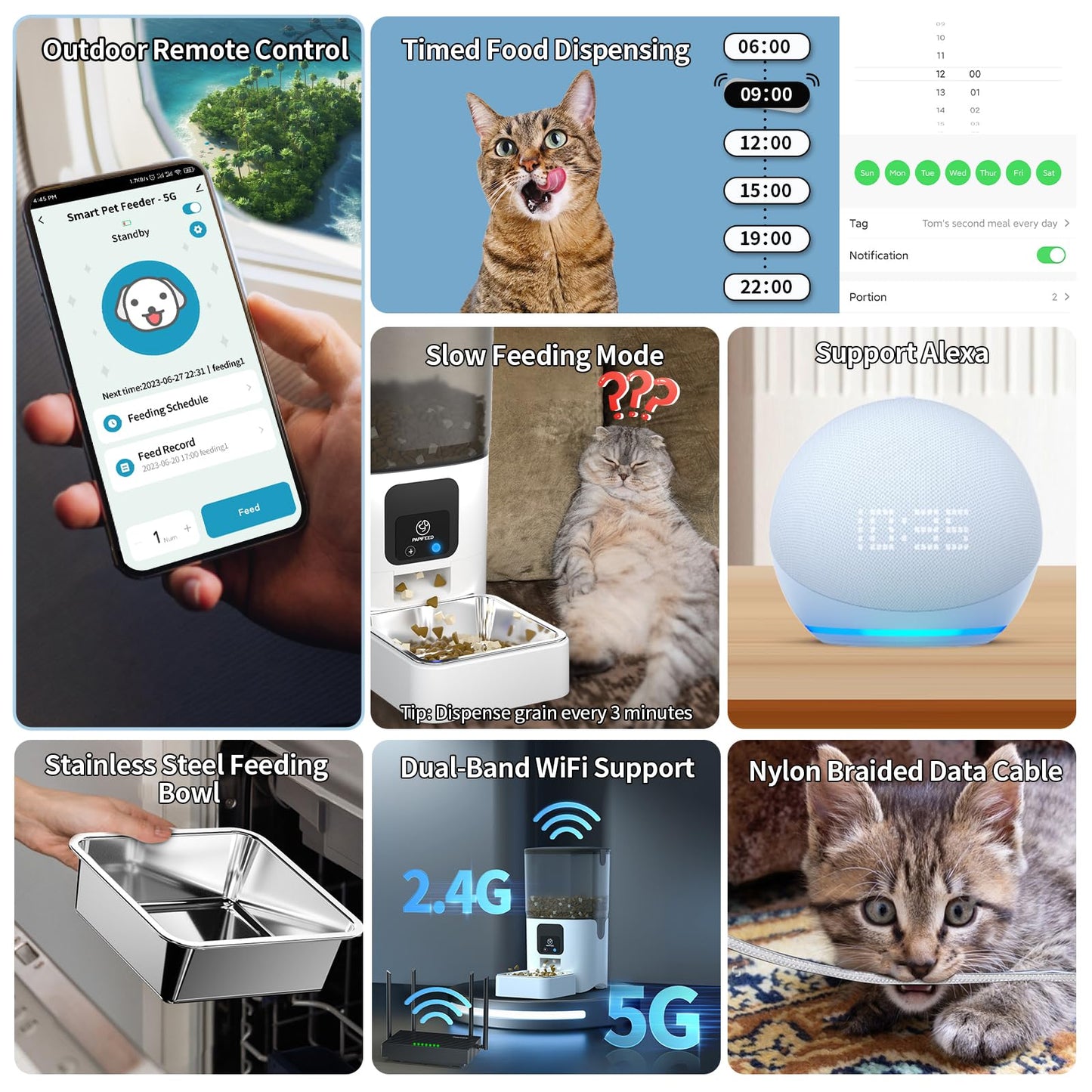 Papifeed Automatic Smart 5G WiFi Cat & Dog Feeder with Alexa & Multi Pet Feeding