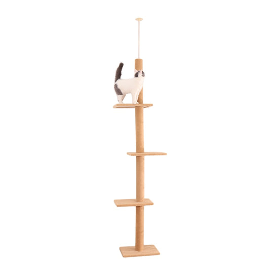 Modern Cat Climbing Tree Four Tier Floor-to-Ceiling Tower 94.5-102.4 in with a Scratcher Beige