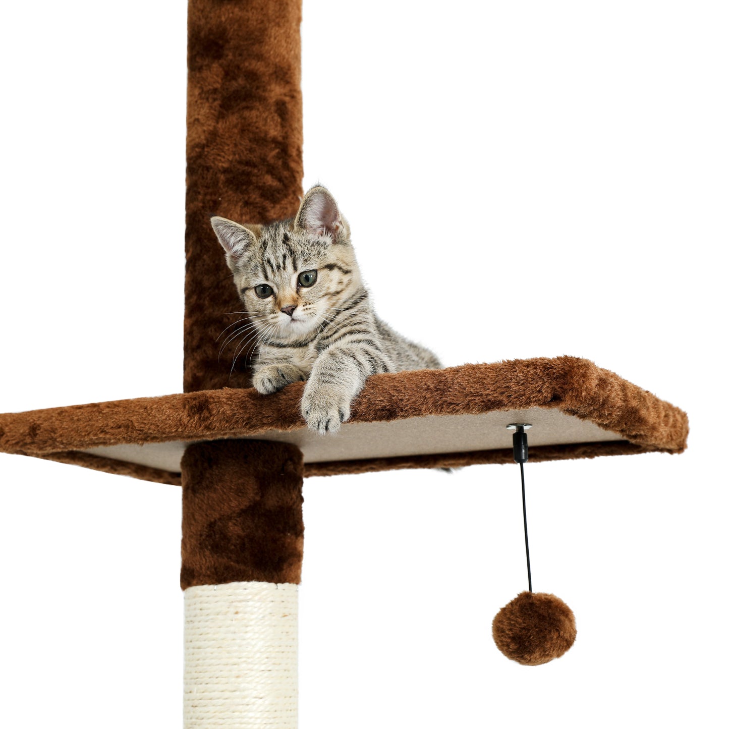 Modern Cat Climbing Tree Four Tier Floor-to-Ceiling Tower 94.5-102.4 in with a Scratcher Beige