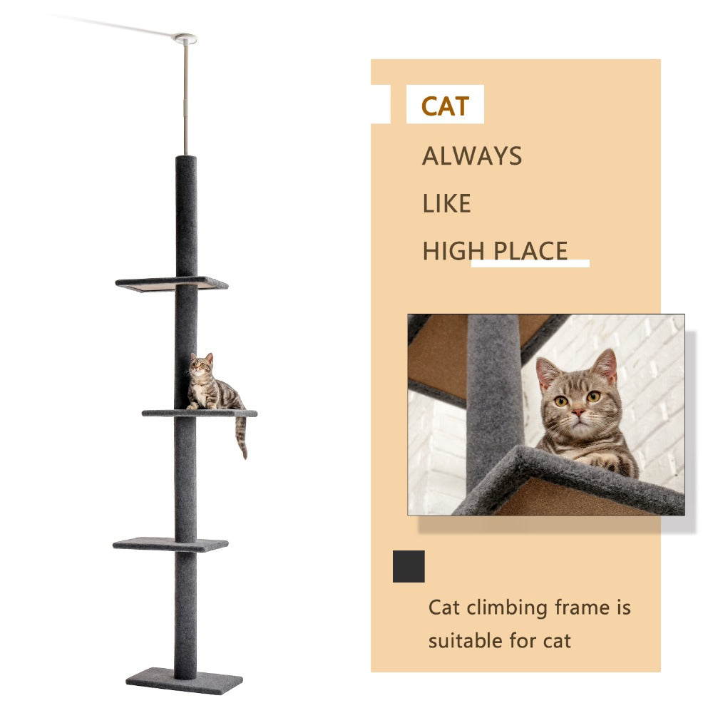 Modern Cat Climbing Tree Four Tier Floor-to-Ceiling Tower 94.5-102.4 in with a Scratcher Beige