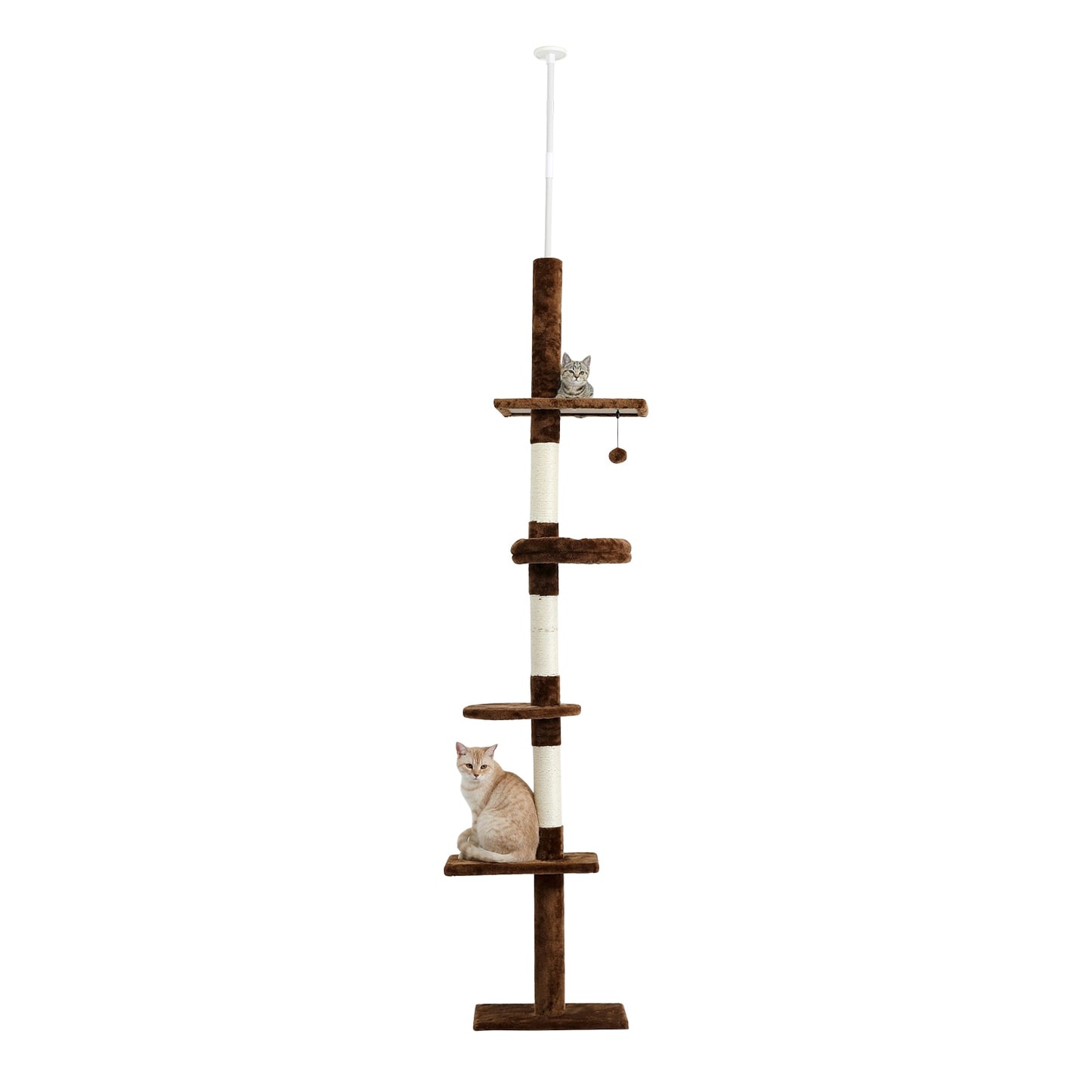 Modern Cat Climbing Tree Four Tier Floor-to-Ceiling Tower 94.5-102.4 in with a Scratcher Beige