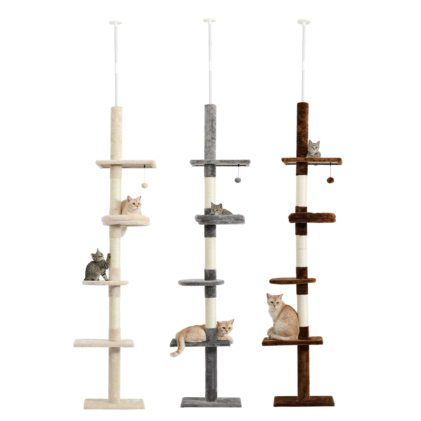 Modern Cat Climbing Tree Four Tier Floor-to-Ceiling Tower 94.5-102.4 in with a Scratcher Beige