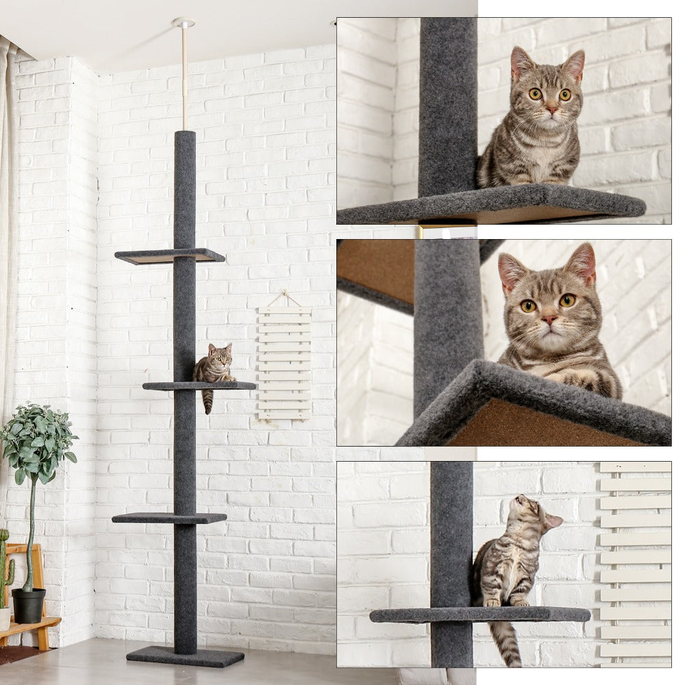 Modern Cat Climbing Tree Four Tier Floor-to-Ceiling Tower 94.5-102.4 in with a Scratcher Beige