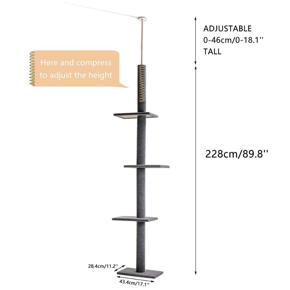 Modern Cat Climbing Tree Four Tier Floor-to-Ceiling Tower 94.5-102.4 in with a Scratcher Beige